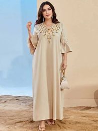 Ethnic Clothing Eid Flare Slve V Neck Party Dress for Women Abaya Jalabiya Dress Muslim Kimono Maxi Robe Moroccan Caftan Party Vestidos 2023 T240515