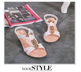 Bohemian Slippers Flat Wedge Heels Women039s Open Toe Solid Color Foreign Trade Sandals Whole Drop6723841