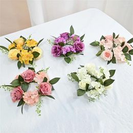 Decorative Flowers Candle Holder Wreath Floral Centerpieces For Table Ceremony Reception Artificial Rose Flower Garlands Wedding Decoration