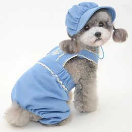Dog Apparel Embroidery Clothes Jumpsuit Pyjamas For Small Medium Dogs Yorkshire Lace Edging Strap Four-Legged Jacket Puppy Tracksuit