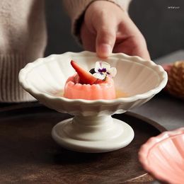 Plates Ceramic Dessert Plate Restaurant High Foot Dim Sum Snack Cake Fruit Bowl Ice Cream Bowls