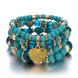 Fashion Bohemian national style multi-layer bracelet crystal peach heart Beaded ladys hand Jewellery