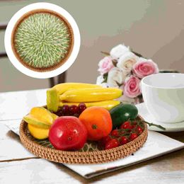 Plates Round Woven Basket Fruits Party Bread Serving Trays Coffee Table Home Baskets Bathroom Feathers