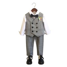 Children Formal Vest Flower Boys Wedding Dress Prince Kid 1 Year Birhtday Photograph Suit Toddler Performance Party Costume