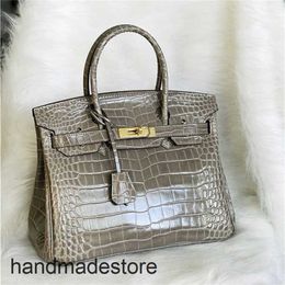 Crocodile Platinum Leather Designer Bag Tote Cowhide Women's Quality Fashion Handheld One Shoulder Crossbody Original Logo ME6O