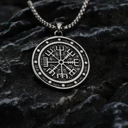 Pendant Necklaces European And American Style Viking Odin Logo Compass Ven Vintage Necklace Men's Stainless Steel Jewelry