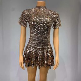 Elastic short sleeved sequin sexy nightclub performance party dress