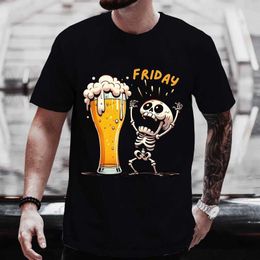 Magliette maschile maglietta da uomo a maniche corta cranio divertimento venerdì abbigliamento di birra nera q240515