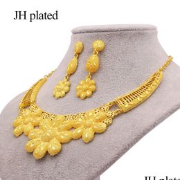 Jewellery Settings Sets For Women Dubai Gold Colour Necklace African Indian Bridal Wife Gifts Earrings Party Jewellery Set 201215 Drop De Otqax