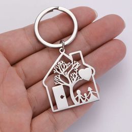 Family House Keychain Stainless Steel Mom Dad Child Tree Love Home Pendant Key Chains Women Men Jewellery Christmas Gifts