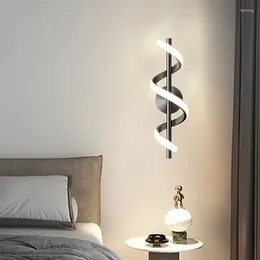 Wall Lamp Modern LED Sconce Black White Gold Spiral Light For Living Room Background Bedroom Bedside Hallway Study Indoor Lamps