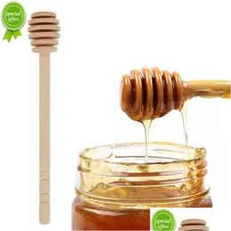 Spoons New 14Cm Wooden Honey Dipper Stick Spoon Mixing For Jar Coffee Milk Tea Safe Stir Bar Supplies Kitchen Drop Delivery Home Garde Dhxca