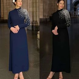 Elegant Crystal A Line Mother of the Bride Dresses High Neck Long Sleeve Muslim Prom Gown Ankle Length Saudi Arabia Formal Dress for Mom 0516