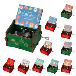 Decorative Figurines Hand Crank Music Box For Christmas Jingle Bells Pendulum Wooden Antique Carved Children