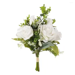 Decorative Flowers Simulation White Rose Pastoral Style Silk Flower Arrangement Decor For Bedroom Room Wedding Floral Props Home