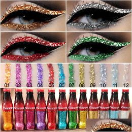 Eye Shadow/Liner Combination 12 Colours Liquid Shimmer Glitter Eyeliner Waterproof Easy To Wear Pigment Red White Gold Drop Delivery He Dht8C