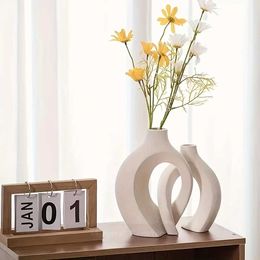 Vases Hollow Nordic Modern Ceramic Vase Set 2 used home decoration modern Bohemian hollow flower vase for living room bookshelves J515