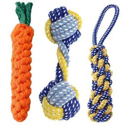 Kitchens Play Food 1 piece of dog toy carrot knot rope ball cotton rope dumbbell puppy cleaning teeth chewing toy durable woven and bite resistant pet supplies S24516