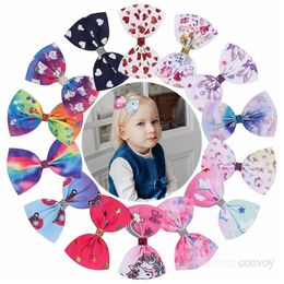 Baby Girls Unicorn Bow Hairpins Grosgrain Ribbon Bowknot Hairgrips Kids Infant Rainbow Star Hair Clips Accessories Clipper YL2752