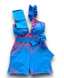 Women's Swimwear High Waist Swimsuit Push Up V-Neck Monokini One Piece Swim Trunks Holiday Style Print 2024 Woman Backless Beachwear