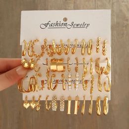 Stud Earrings 24 Pairs Of Set 2024 Multi Style Fake-pearl Guinean Retro Lady Three Tube Gold-color