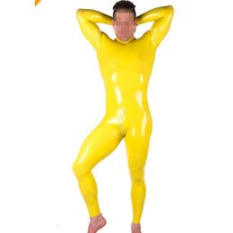 Latex Rubber Catsuit Bodysuit uniform tights Cosplay Yellow Masquerade handmade XS-XXL Cosplay,Masquerade
