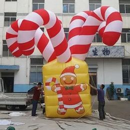 Atacado 6mh (20 pés) com ventilador grande inflável de Natal ornamentos gigantes bastões de doces Caixa de presente de natal para decorações de festas