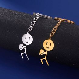 Splicing Heart Stickman Keychain Women Men Popular Lovers Stainless Steel Bag Car Key Pendant Keyring Jewelry Gifts