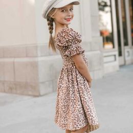 Girl's Dresses Kids Dress for Girls Retro Leopard Print Clothing Smocked Children Casual Summer Dress 3-8T Spring Princess Evening Clothes