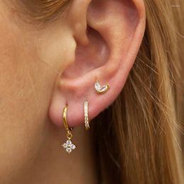 Hoop Earrings 2/3PCS Stainless Steel Green Crystal Zirconia Set For Women Geometric Cartilage Piercing Earring Fashion Jewellery