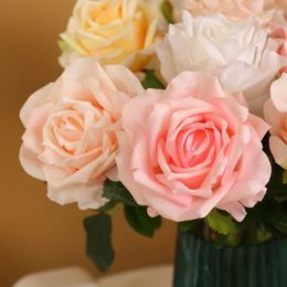 Decorative Flowers 5Pcs Moisturising Feel Rose Flower Real Touch Artificial Bridal Bouquet Wedding Decor Fake Roses Party Event Home