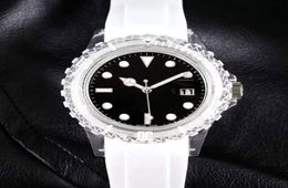 Brand Watch Men Clear Case Style Silicone Strap Calendar Quartz Wrist Watches R1578502281