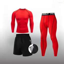Men's Tracksuits Mens Set 2 Or 3 Pieces Running Workout Fitness Training Tights Tracksuit Solid 7 Colours Long Sleeve Shirt Pants Sport Suit