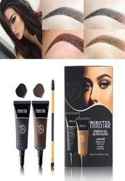 2PCS Eyebrow Shadows Pigments Black Brown Henna Eyebrow Gel Long Lasting Eye Brow Tattoo Cream Eyebrows Enhancer Kits with Brush2716757