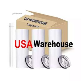 US/CA Stocked 20oz Sublimation Stainless Steel Double Walled Blanks Straight Car Mugs Cup Beer Cold Tumblers 0516