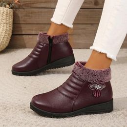 Boots Platform Women's 2024 Low Heel Non-slip Ladies Winter Leather Boot Comfortable Warm Shoes For The Elderly Botas Mujer