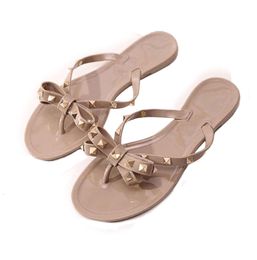 Summer Women Beach Flip Flops Shoes Classic Quality Studded Ladies Cool Bow Knot Flat Slipper Female Rivet Jelly Sandals All kinds of fashion