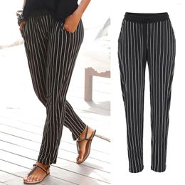Women's Pants Summer Women Harem Striped Printed Elastic Waist Trousers Y2K Office Lady Straight Leg Female Streetwear 2024