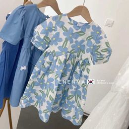 Girl's Dresses Summer Lolita Blue Flower Childrens Clothing Girl Leisure Elegant Childrens Dress Youth Party Fairy Princess Sun Dress Ball Dress WX