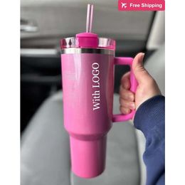 the Quencher H20 40oz Mugs Cosmo Pink Parade Tumblers Insulated Car Cups Stainless Steel Coffee stanliness standliness stanleiness standleiness staneliness DTD9