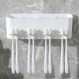 7Toothbrush Shelf Punch-free Brushing Cups Holder Wall-mounted Tooth Glass With Handles Tooth Mouthwash cup Household Convenient Dustproof Toothbrush Simple Set