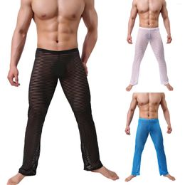 Men's Pants Mens Loose Casual Pyjama Striped Mesh See Through Long Trousers Breathable Lounge Sleep Bottoms Sexy Sleepwear Homewear