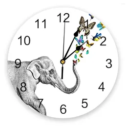 Wall Clocks Elephant And Butterfly Vintage Silent Home Cafe Office Decor For Kitchen Art Large 25cm