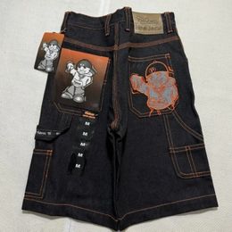 Hip hop fashion boys pattern design casual denim shorts for men 2000s vintage punk rock fitness streetwear y2k baggy pants 240428