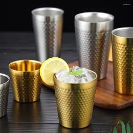 Mugs Bar Hammered Texture Double-Wall Beer Cups Stainless Steel Anti-scalding Cold Water Drinks Cup Ins Industry Style Anti-fall