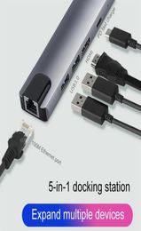 New 5in1 USB type C Hub 4K USB C a Gigabit Ethernet RJ45 LAN Adaptor For PC Usb Hub 3 0 With Power Adapter244e4538203