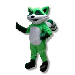 2024 Halloween green Raccoon Mascot Costumes Halloween Cartoon Character Outfit Suit Xmas Outdoor Party Festival Dress Promotional Advertising Clothings