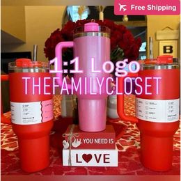 Us Stock Starbucks Cobrand 40 Oz Winter Cosmo Pink Mugs with 1 Shimmery 40oz Tumblers Lid Straw Va stanliness standliness stanleiness standleiness staneliness 7DH3