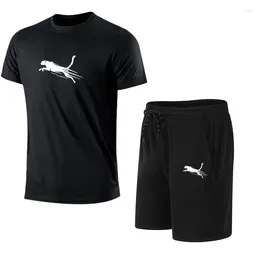 Men's Tracksuits Summer Short Sleeve Suit Fitness Fashion Casual Shorts Sportswear Mesh T-Shirt 2-Piece Set S-4XL