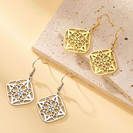 Geometric Flower Stainless Steel Aesthetic Square Penadnt Dangle Earrings For Women Jewellery Mother's Day Gifts
